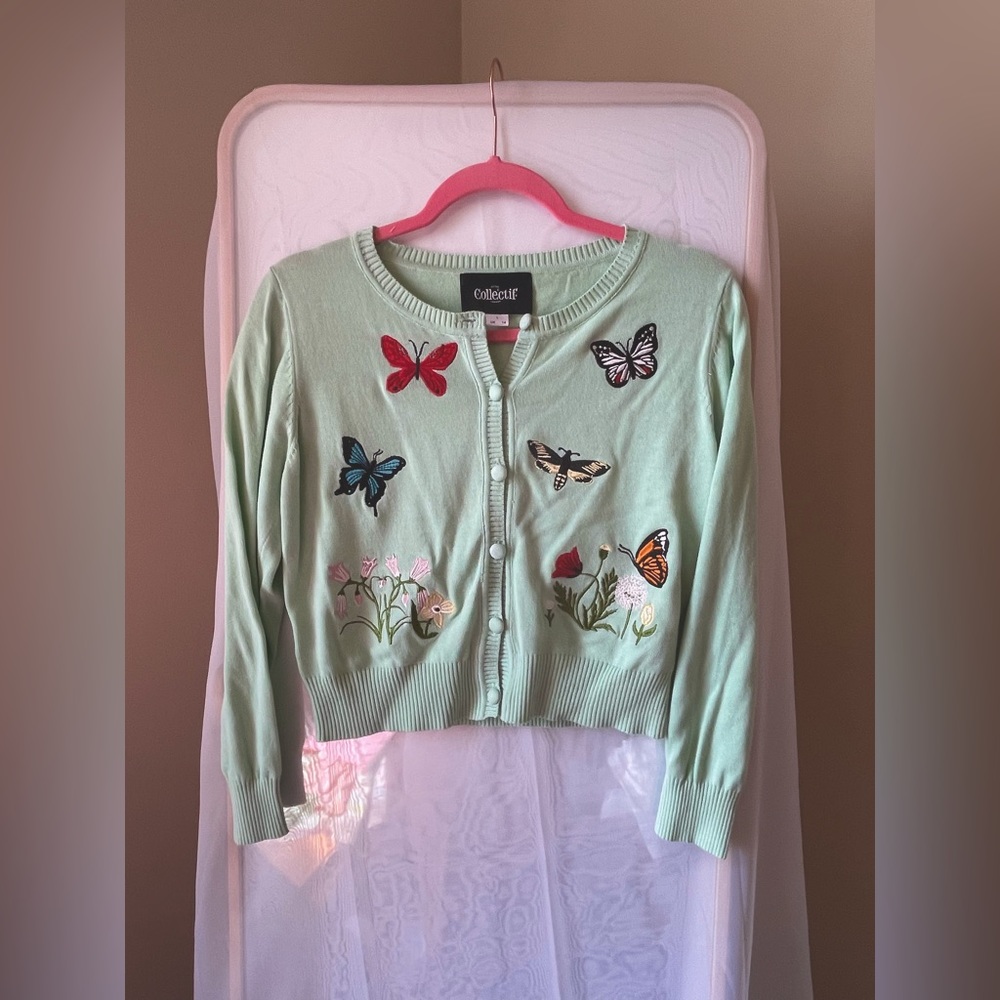 Collectif Minty Botanical Sweater 🐛 🦋 US L